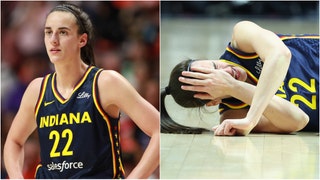 Caitlin Clark getting hit in the eye by DiJonai Carrington caused social media to erupt. Check out the reactions. (Credit: Getty Images)