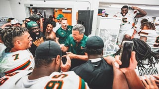 Miami Hurricanes head coach Mario Cristobal was fired up postgame after beating Florida

Via: Miami Athletics