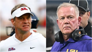 Lane Kiffin trolled Brian Kelly with a clever tweet following LSU losing to USC. What did the tweet say? (Credit: Getty Images and USA Today Sports Network)