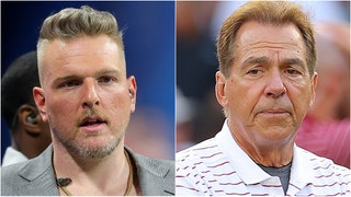 Pat McAfee addressed a viral video of an interaction with Nick Saban on the set of College GameDay. What was his response? (Credit: Getty Images)