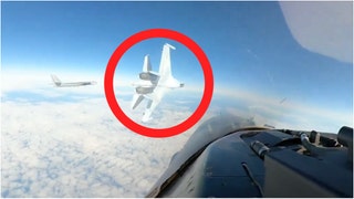 A Russian fighter jet buzzed an American plane conducting an intercept off the coast of Alaska. Watch the crazy footage. (Credit: Screenshot/X Video https://x.com/NORADCommand/status/1840776113846468898/video/1/Norad/United States government)