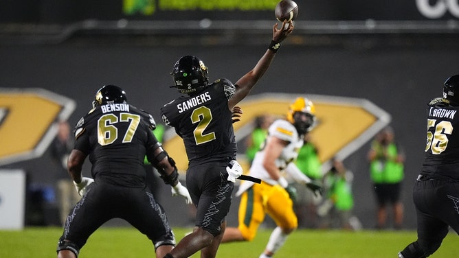 Colorado Buffaloes QB Shedeur Sanders passes the ball in the second half vs. the North Dakota State Bison at Folsom Field. (Ron Chenoy-Imagn Images)