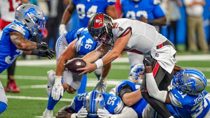 Tampa Bay Buccaneers QB Baker Mayfield runs for a touchdown vs. the Lions at Ford Field in Detroit. (Kimberly P. Mitchell/USA TODAY NETWORK via Imagn Images)