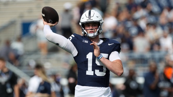 Penn State Nittany Lions QB Drew Allar warms up prior to a game vs. the Kent State Golden Flashes at Beaver Stadium. (Matthew O'Haren-Imagn Images)