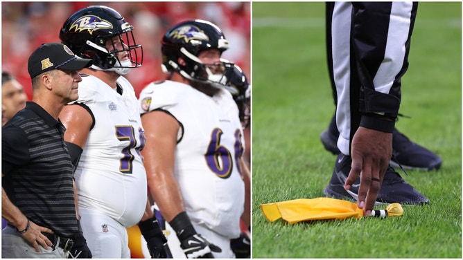 Referees flagged the Baltimore Ravens three times for illegal formation in the team's opening drive against the Kansas City Chiefs.