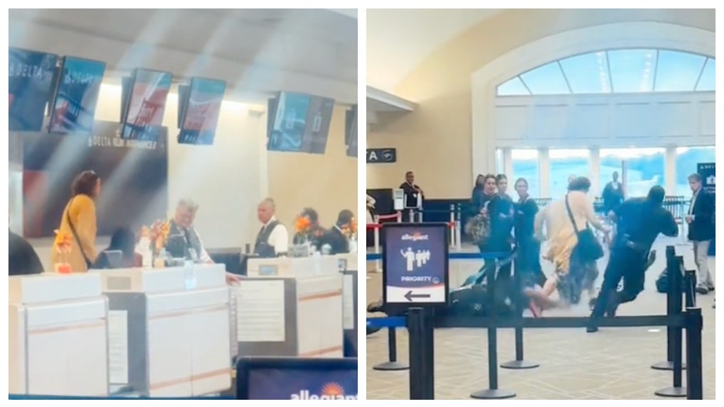 crazy woman delta check-in counter georgia airport cop missed tackle