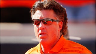 Oklahoma State football coach Mike Gundy suffered a gross eye injury after being head-butted by a cow. Listen to him explain what happened. (Credit: Getty Images)