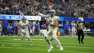 Los Angeles Rams QB Matthew Stafford throws touchdown pass vs. the Minnesota Vikings at SoFi Stadium on Thursday Night Football in NFL Week 8.