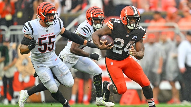 Nick Chubb runs the ball against the Cincinnati at Cleveland Browns Stadium in Ohio. (Jason Miller/Getty Images)
