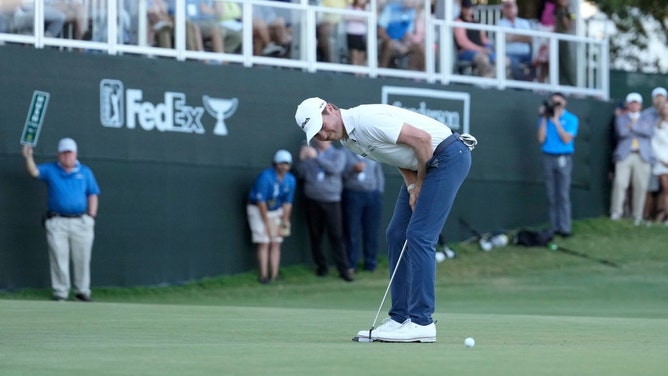 Ben Griffin misses a putt on the final hole in Round 4 of the 2023 Sanderson Farms Championship at The Country Club of Jackson in Mississippi. (Raj Mehta/Getty Images)
