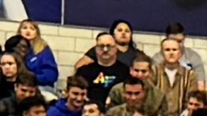 A fan is seen wearing a "Pride" shirt at the women's volleyball match between Air Force and San Jose State.