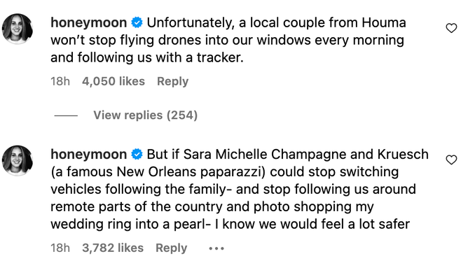 Lana Del Rey calls out the paparazzi for following her around after getting married. (Credit: Instagram comments/Screenshot/https://www.instagram.com/p/DAmYKQMujFM/)