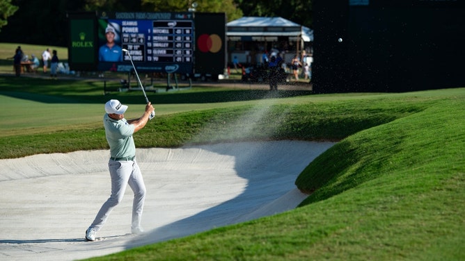 Seamus Power hits his ball out of a bunker during the 2024 Sanderson Farms Championship at the Country Club of Jackson in Mississippi. (Photo credit: Lauren Witte/Clarion Ledger-USA TODAY NETWORK via Imagn Images)