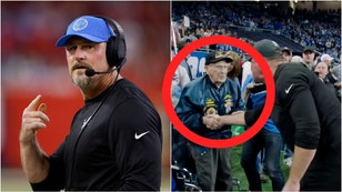 Detroit Lions head coach Dan Campbell honored WWII heroes before beating the Jaguars. Watch a video of the heartwarming moment. (Credit: Getty Images/X Video screenshot https://x.com/Lions/status/1859034380209119681)