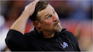 Detroit Lions coach Dan Campell was caught on camera having an awesome reaction to the game-winning field goal against the Texans. Watch his reaction. (Credit: Getty Images)