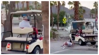 drunken golf cart ride jump curb faceplant sidewalk