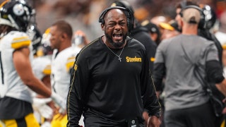 Pittsburgh Steelers head coach Mike Tomlin yelling on the sideline vs. the Atlanta Falcons at Mercedes-Benz Stadium in Georgia. (Dale Zanine-Imagn Images)