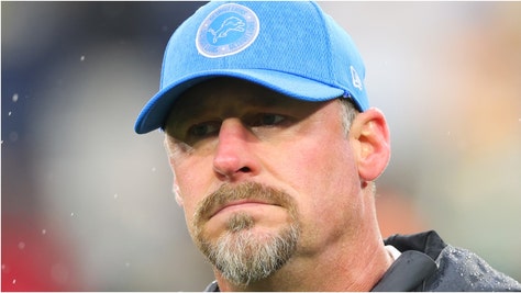 Dan Campbell gave an awesome locker room speech after the Lions beat the Packers. Watch a video of his speech. (Credit: Getty Images)