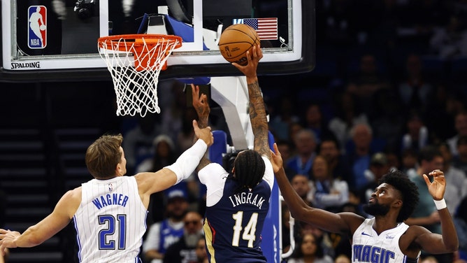 New Orleans Pelicans SF Brandon Ingram goes to the rack on the Orlando Magic at Amway Center in Florida. (Kim Klement Neitzel-Imagn Images)
