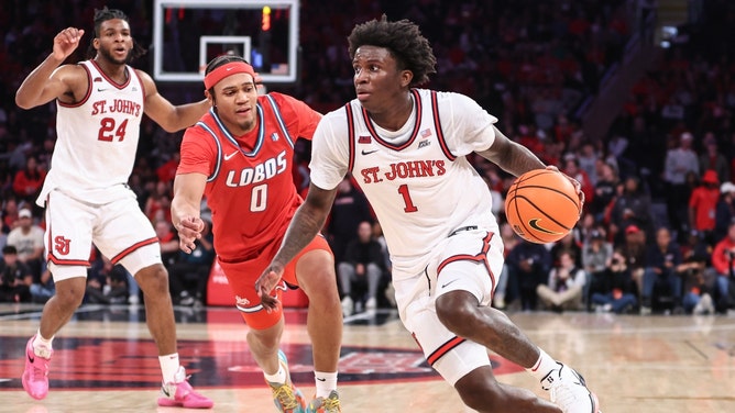 St. John's Red Storm guard Kadary Richmond drives to the hoop on the New Mexico Lobos at Madison Square Garden. (Wendell Cruz-Imagn Images)