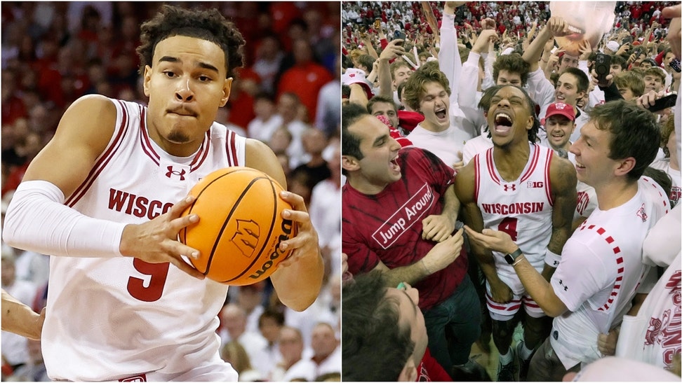 OutKick's David Hookstead reacts to Wisconsin fans storming the court after beating Arizona at home. (Credit: Getty Images and Mark Hoffman/USA TODAY Network via Imagn Images)