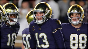 The Notre Dame Fighting Irish shared an awesome photo of the stadium covered in snow. The team hosts Indiana in the College Football Playoff. (Credit: Getty Images)