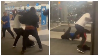 viral brawl chicago o'hare airport wet floor signs