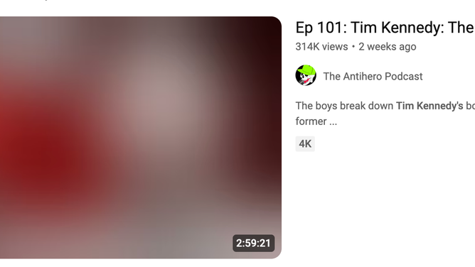 YouTube censors the thumbnail on The Antihero Podcast about Tim Kennedy. (Credit: Screenshot/YouTube)