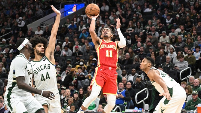 The Atlanta Hawks meet the Milwaukee Bucks in the 2024 NBA Cup Semifinals at T-Mobile Arena in Las Vegas (Michael McLoone-Imagn Images)