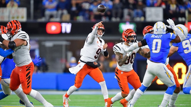 The Denver Broncos visit the Cincinnati Bengals Saturday in NFL Week 17 at Paycor Stadium in Ohio. (Gary A. Vasquez-Imagn Images)