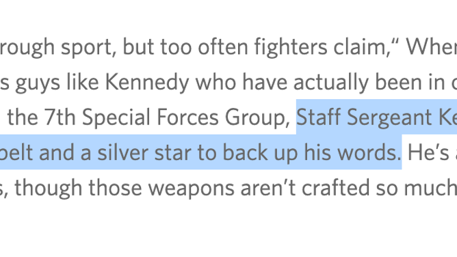 A USO profile of Tim Kennedy claims he has a Silver Star. (Credit: https://www.uso.org/stories/793-from-the-battlefield-to-the-ring)