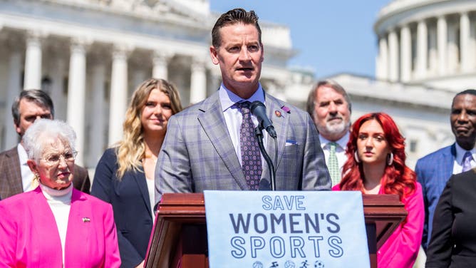 Rep. Greg Steube, R-Fla., speaks during a news conference outside the U.S. Capitol after the House passed the 