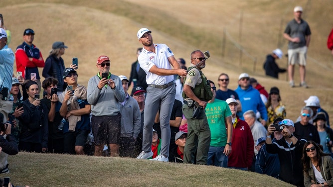 Sam Burns hits an approach shot at hole No. 16 at the Pete Dye Stadium Course during Round 4 of The American Express 2024 at La Quinta, California. (Photo credit: Andy Abeyta/The Desert Sun-USA TODAY NETWORK)