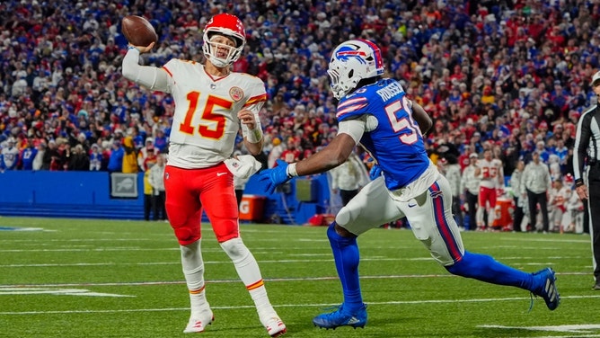 The Kansas City Chiefs face the Buffalo Bills for the fourth time in the last five postseasons Sunday in the 2025 AFC Championship. (Photo credit: Gregory Fisher-Imagn Images)