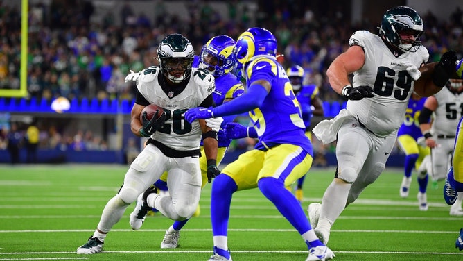 The Philadelphia Eagles host the Los Angeles Rams Sunday in the 2025 NFL Divisional Round. (Photo Credit: Gary A. Vasquez-Imagn Images)