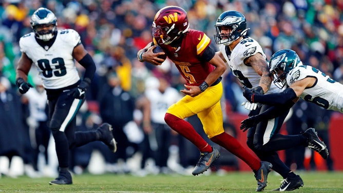 The Philadelphia Eagles host the Washington Commanders at Lincoln Financial Stadium Sunday in the 2025 NFC Championship. (Photo credit: Peter Casey-Imagn Images)