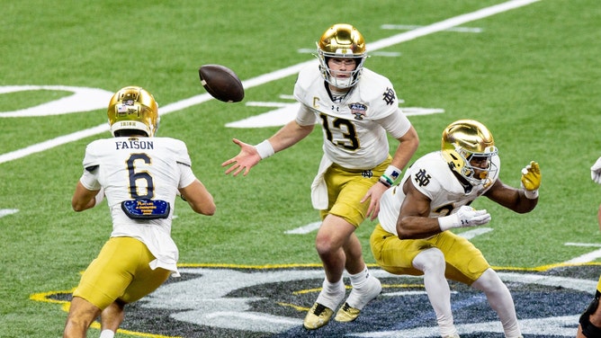 The Notre Dame Fighting Irish will face the Penn State Nittany Lions in the Orange Bowl on Thursday in the 2024-25 College Football Playoff. (Image credit: Stephen Lew-Imagn Images)