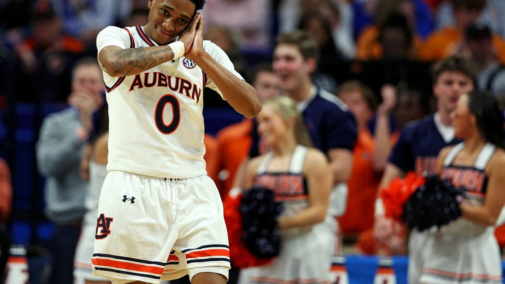Auburn guard Tahaad Pettiford celebrates during the second half against Creighton in the second round to the NCAA Tournament. Mandatory Credit: Jordan Prather-Imagn Images