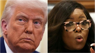 Congresswoman Jasmine Crockett shared a bizarre message after President Donald Trump's speech. Watch a video of her comments. (Credit: Andrew Harnik/Getty Images and ALEX WROBLEWSKI/AFP via Getty Images)