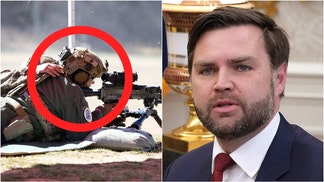 Vice President JD Vance showed off his shooting skills while visiting Marine Corps Base Quantico. Watch videos of him shooting. (Photo by Kevin Dietsch/Getty Images and Andrew Harnik/Getty Images)