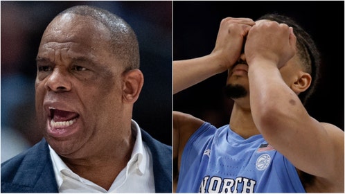 North Carolina coach Hubert Davis pulled a classy move after a lane violation cost the Tar Heels a chance to beat Duke. Watch his post-game comments with Jae-Lyn Withers. (Photo by Jacob Kupferman/Getty Images and Lance King/Getty Images)