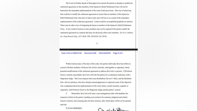 Judge Wilken will not approve House settlement unless roster limits are not grandfathered or phased in