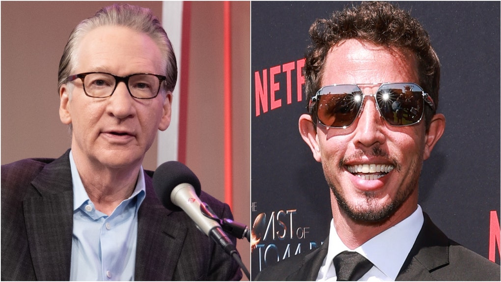 Comedian Tony Hinchcliffe sparred with Bill Maher over political violence. Watch a video of their comments. (Photo by Noam Galai/Getty Images and Photo by Matt Winkelmeyer/Getty Images for Netflix)