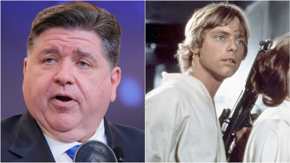 Illinois Governor JB Pritzker is getting crushed on social media over a "Star Wars" tweet featuring him in costume. Check out the reactions. (Credit: Photo by Anna Moneymaker/Getty Images and Photo by Sunset Boulevard/Corbis via Getty Images)