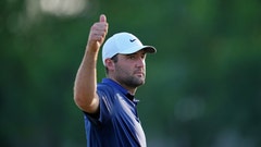 Scottie Scheffler gives a thumbs up at Quail Hollow