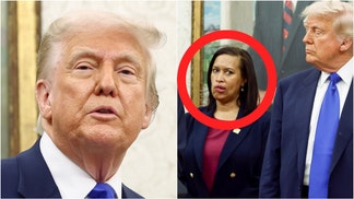 Washington, D.C. Mayor Muriel Bowser looked incredibly uncomfortable during a meeting at the White House with President Donald Trump. Watch the event announcing the NFL Draft. (Credit: Jim Lo Scalzo/EPA/Bloomberg via Getty Images and Jim Lo Scalzo/EPA/Bloomberg via Getty Images)