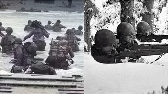 A man was filmed heckling a WWII hero during a Memorial Day Parade in California. Watch a video of what happened. (Photo by Tony Vaccaro/Getty Images and Photo via Smith Collection/Gado/Getty Images)