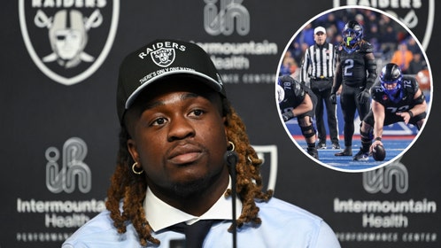 Ashton Jeanty at the podium with the Raiders