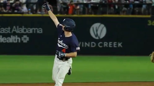 Auburn's Andrew Dutton went from coaching first base, to hitting a home run during his first at-bat of the season. 

Via: Auburn Baseball