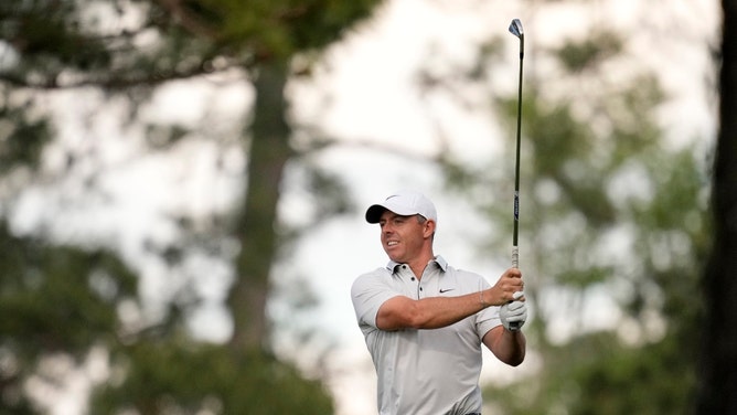Rory McIlroy hits a golf shot at the PGA Championship